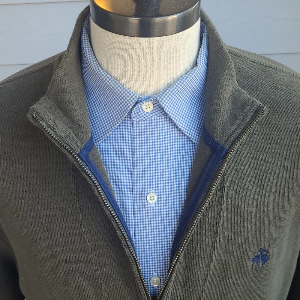 BROOKS BROTHERS 346 Dark Green Cotton Large Half Zip Pullover Sweater NEW‎